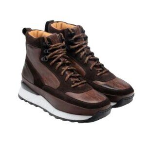 Magnanni Mens Brown Leather Mid Height Lace Up Rubber Sole Boots Sz 8 New
